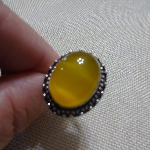 Stunning YELLOW ONYX Handmade Sterling 925 Ring Size 7 #700C - Picture 2 of 3